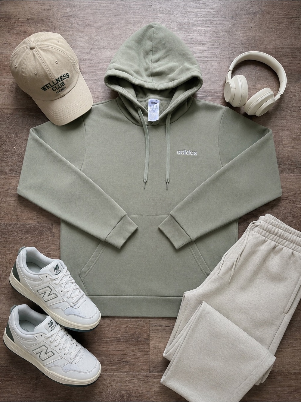 adidas Olive Green Hooded Pullover Sweatshirt